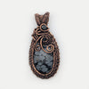 Snowflake Obsidian Stone Copper Wire Wrapped Pendant Necklace with black CZ accent, Obsidian Jewelry
