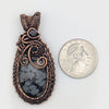 Snowflake Obsidian Stone Copper Wire Wrapped Pendant Necklace with black CZ accent, Obsidian Jewelry