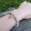 Natural Sunstone & Swarovski Crystal Bracelet with Pink Heart Charm