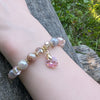 Natural Sunstone & Swarovski Crystal Bracelet with Pink Heart Charm