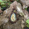 Labradorite Wire Wrapped Tear Drop Stone Pendant Necklace with CZ Crystal Accent, Labradorite Jewelry