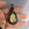 Labradorite Wire Wrapped Tear Drop Stone Pendant Necklace with CZ Crystal Accent, Labradorite Jewelry