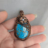 Natural Turquoise Copper Wire Wrapped Stone Pendant Necklace with Flower, Turquoise Jewelry