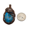 Natural Turquoise Copper Wire Wrapped Stone Pendant Necklace with Flower, Turquoise Jewelry