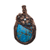 Natural Turquoise Copper Wire Wrapped Stone Pendant Necklace with Flower, Turquoise Jewelry