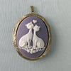Purple and white cat lovers cameo on bronze (antique gold) locket.