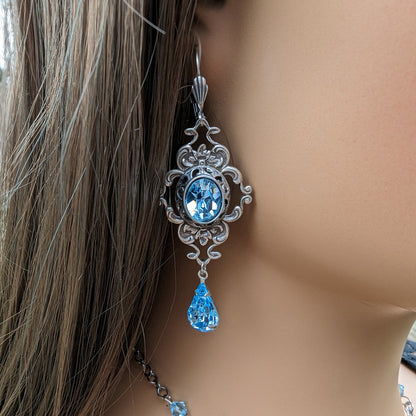 Vintage Aquamarine crystal earrings,  Bridal Jewelry Set made with Swarovski crystals. Wedding Jewelry, Vintage Jewelry, Bridal jewelry jewelry