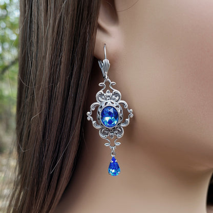 Vintage Sterling Silver Sapphire earrings Bridal jewelry made with Swarovski crystals. Wedding Jewelry Set. Bridal jewelry jewelry