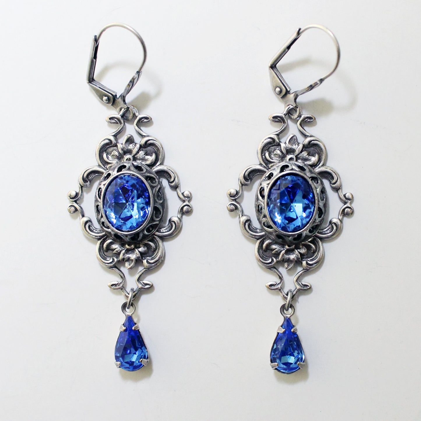 Vintage Sterling Silver Sapphire earrings Bridal jewelry made with Swarovski crystals. Wedding Jewelry Set. Bridal jewelry jewelry