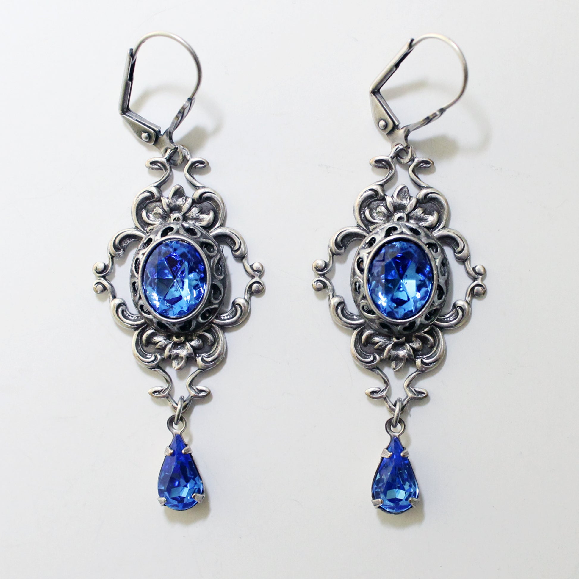 Vintage Sterling Silver Sapphire earrings Bridal jewelry made with Swarovski crystals. Wedding Jewelry Set. Bridal jewelry jewelry