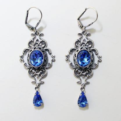 Vintage Sterling Silver Sapphire earrings Bridal jewelry made with Swarovski crystals. Wedding Jewelry Set. Bridal jewelry jewelry
