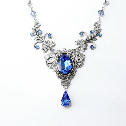 Vintage Sterling Silver Sapphire necklace Bridal jewelry made with Swarovski crystals. Wedding Jewelry Set. Bridal jewelry jewelry