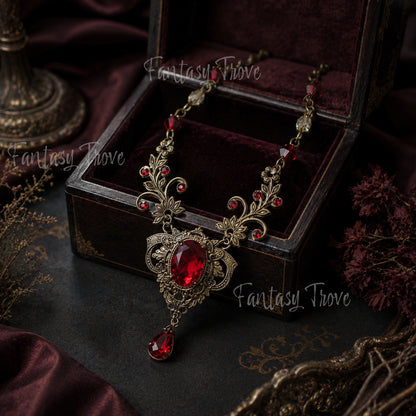 Vintage Scarlet Red Crystal Necklace with Optional earrings, Gothic Necklace, Vampire Jewelry
