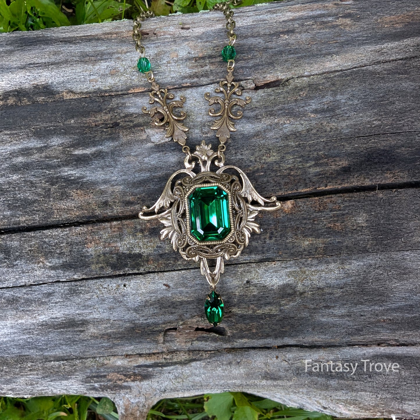 Victorian Emerald Crystal Necklace & Optional Earring Set made with Majestic Green Swarovski Stones