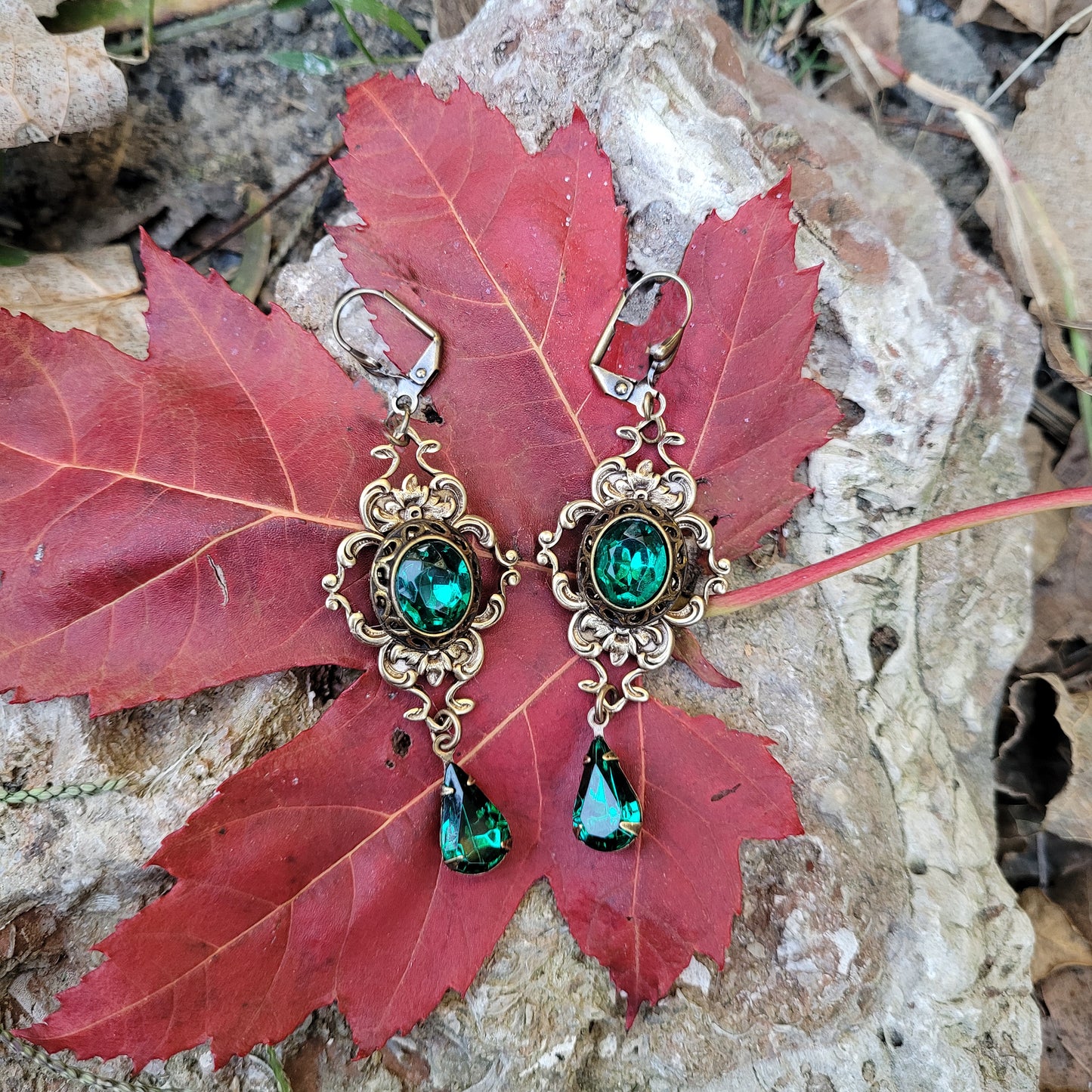 Vintage Emerald Crystal Earrings, Bridal Earrings, Bridal Jewelry Jewelry, Vintage Jewelry set