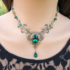 Vintage Emerald floral necklace made with Swarovski crystals.  Wedding Jewelry Set.  Bridal jewelry jewelry, vintage jewellry