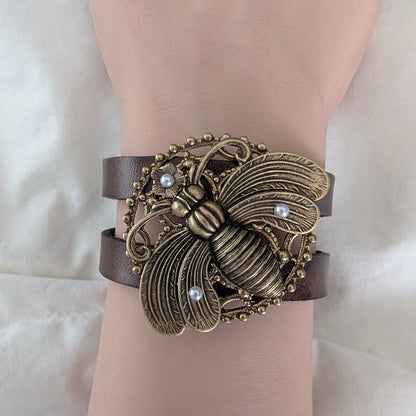 Brass Bumble Bee Tiered Adjustable Leather Bracelet