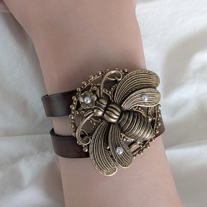 Brass Bumble Bee Tiered Adjustable Leather Bracelet