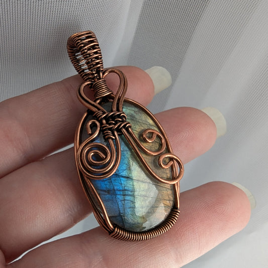 Wire Wrapped Natural Rainbow Labradorite Moonstone Pendant, Handmade Jewellry