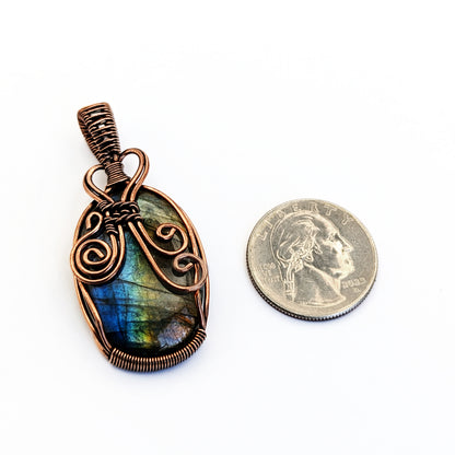 Wire Wrapped Natural Rainbow Labradorite Moonstone Pendant