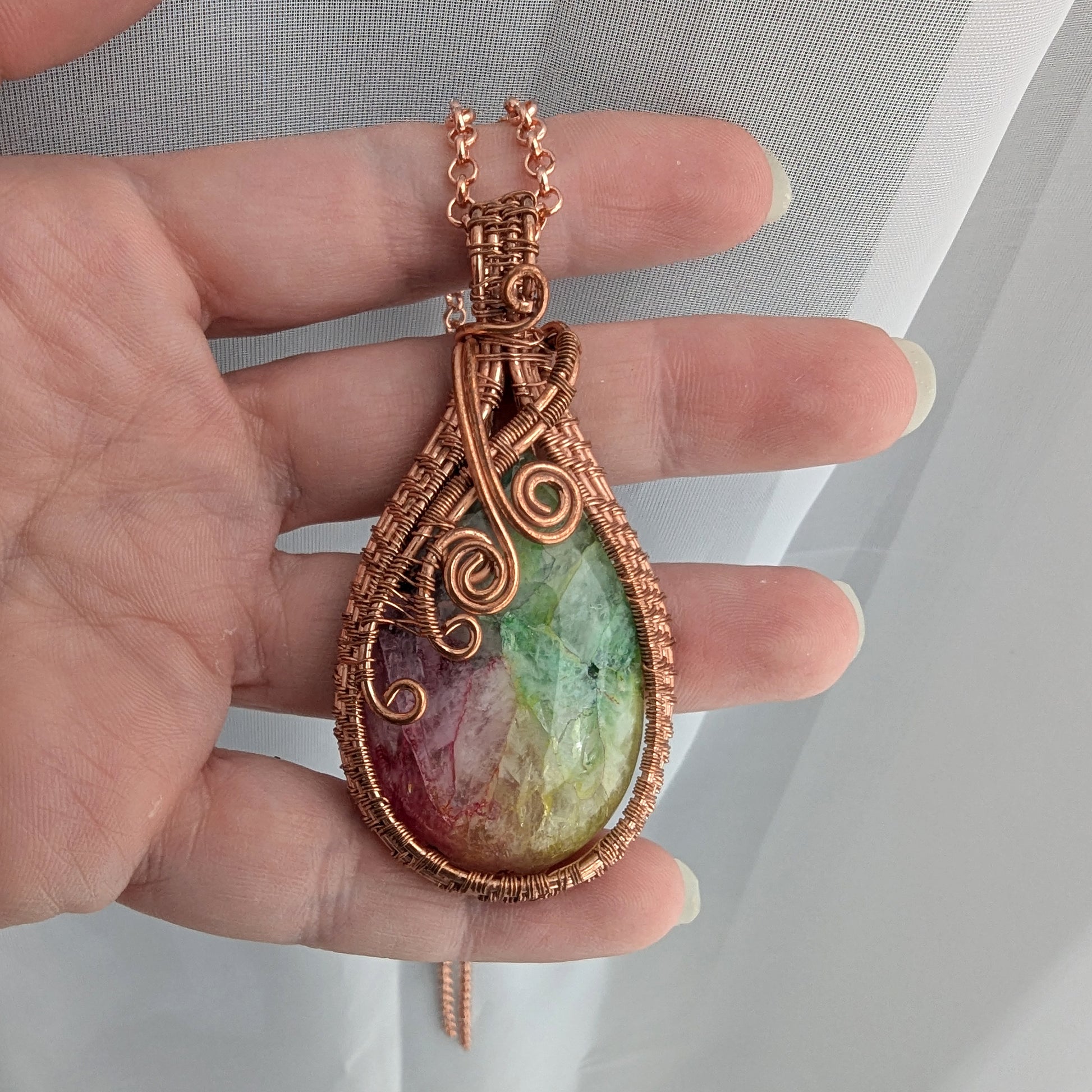 Wire Wrapped Rainbow Solar Quartz Pendant Necklace