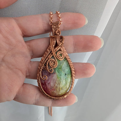 Wire Wrapped Rainbow Solar Quartz Pendant Necklace