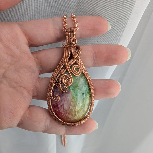 Wire Wrapped Rainbow Solar Quartz Pendant Necklace