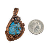 Natural Turquoise Copper Wire Wrapped Stone Pendant Necklace with Accent Flower, Turquoise Jewelry