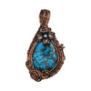 Natural Turquoise Copper Wire Wrapped Stone Pendant Necklace with Accent Flower, Turquoise Jewelry