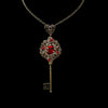 Elven Vintage Floral Fantasy Key Necklace made with Scarlet Swarovski crystals.  Magical Jewelry.  Fantasy Jewelry.