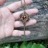 Elven Vintage Floral Fantasy Key Necklace made with Scarlet Swarovski crystals.  Magical Jewelry.  Fantasy Jewelry.