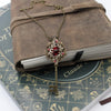 Elven Vintage Floral Fantasy Key Necklace made with Scarlet Swarovski crystals.  Magical Jewelry.  Fantasy Jewelry.