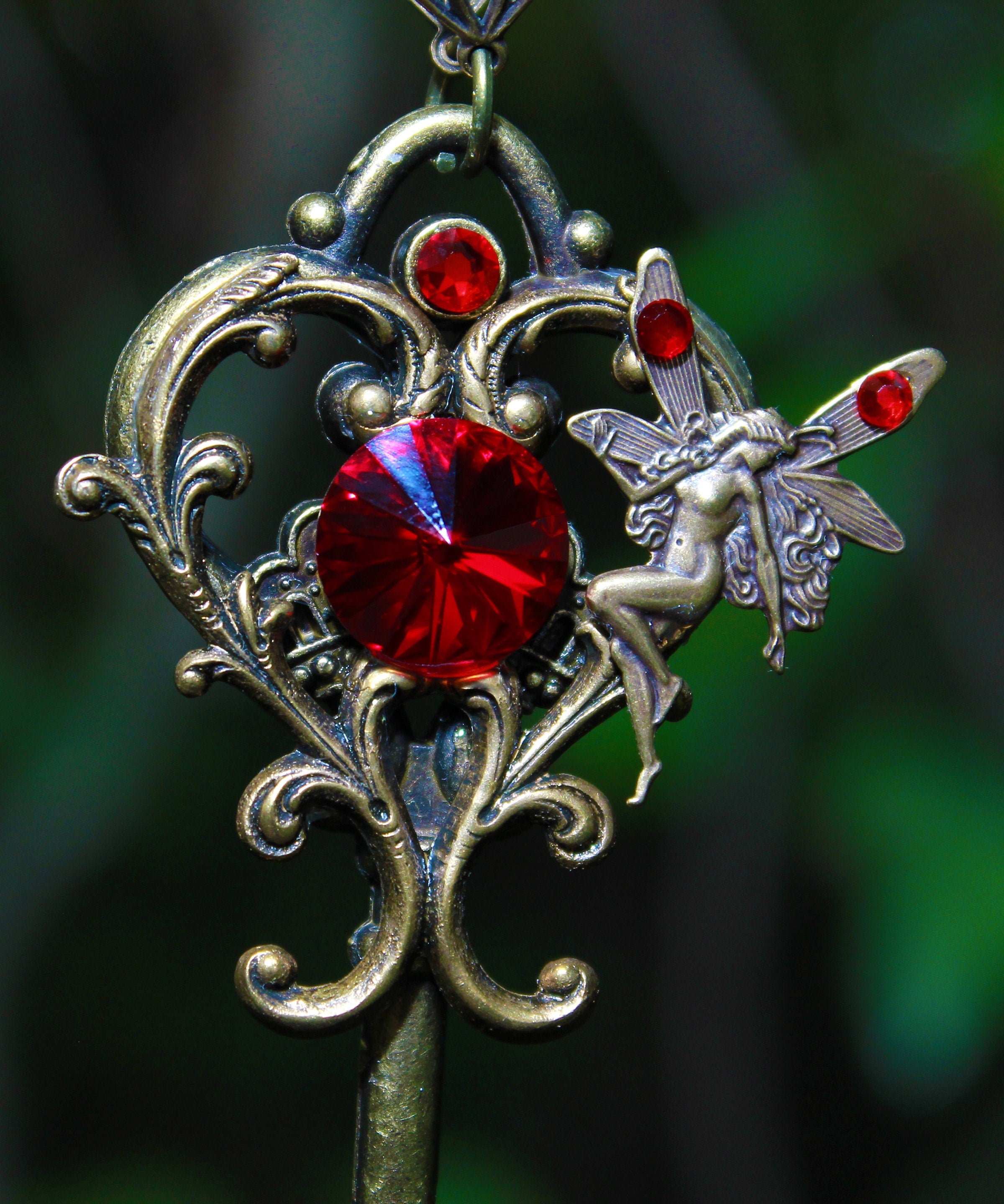 Fantasy Fairy Key Necklace with Red Swarovski Crystal – Fairycore Jewe