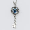 Sterling Silver Aquamarine Elven Floral Fantasy Key Necklace made with Swarovski crystals, Fantasy Jewelry, Magical Jewelry