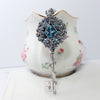 Sterling Silver Aquamarine Elven Floral Fantasy Key Necklace made with Swarovski crystals, Fantasy Jewelry, Magical Jewelry