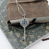 Sterling Silver Aquamarine Elven Floral Fantasy Key Necklace made with Swarovski crystals, Fantasy Jewelry, Magical Jewelry