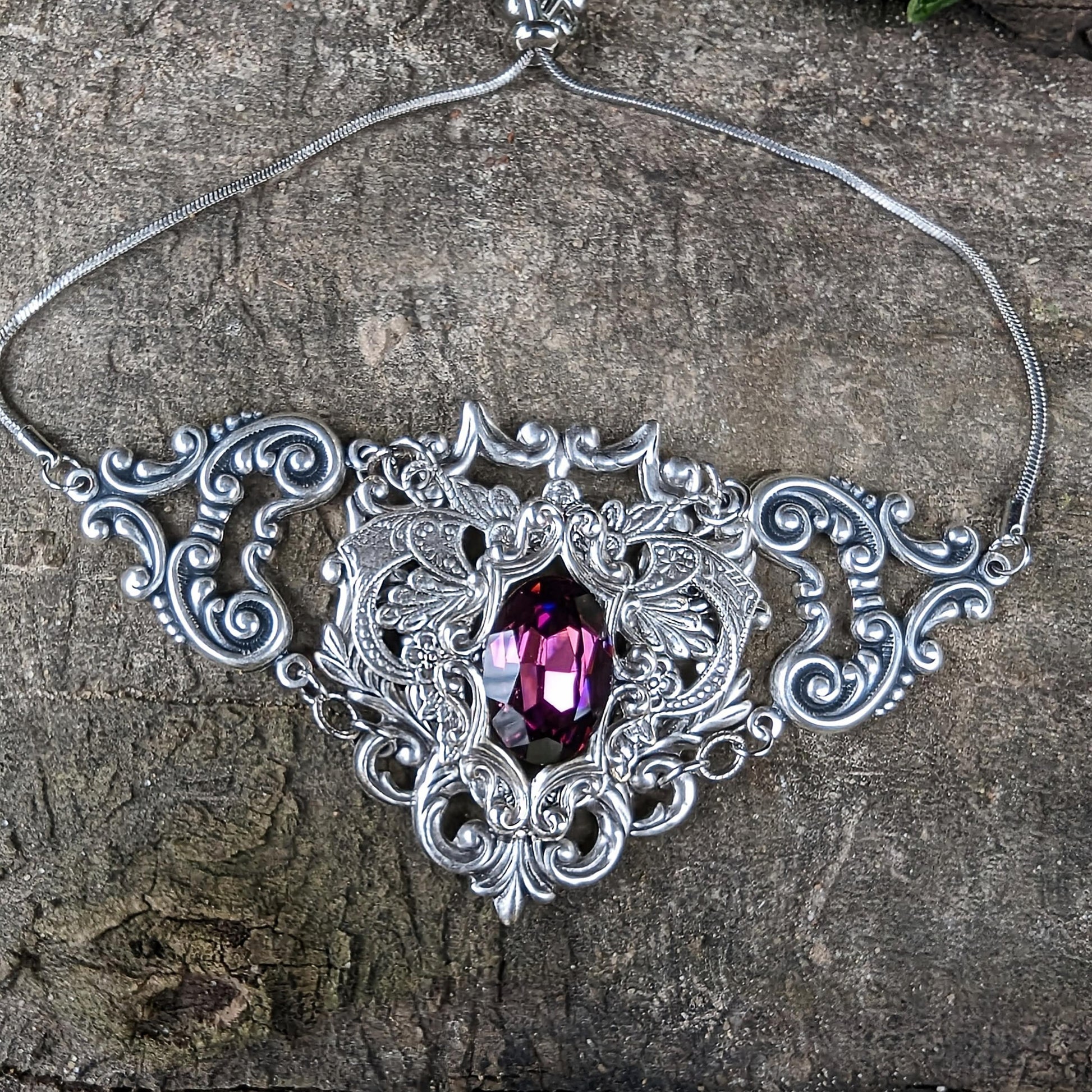 Gothic Sterling Silver Amethyst Fantasy Bracelet.  Vintage Amethyst bracelet.