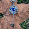 Fantasy Floral Sterling Silver Key Necklace with Swarovski Sapphire Crystals