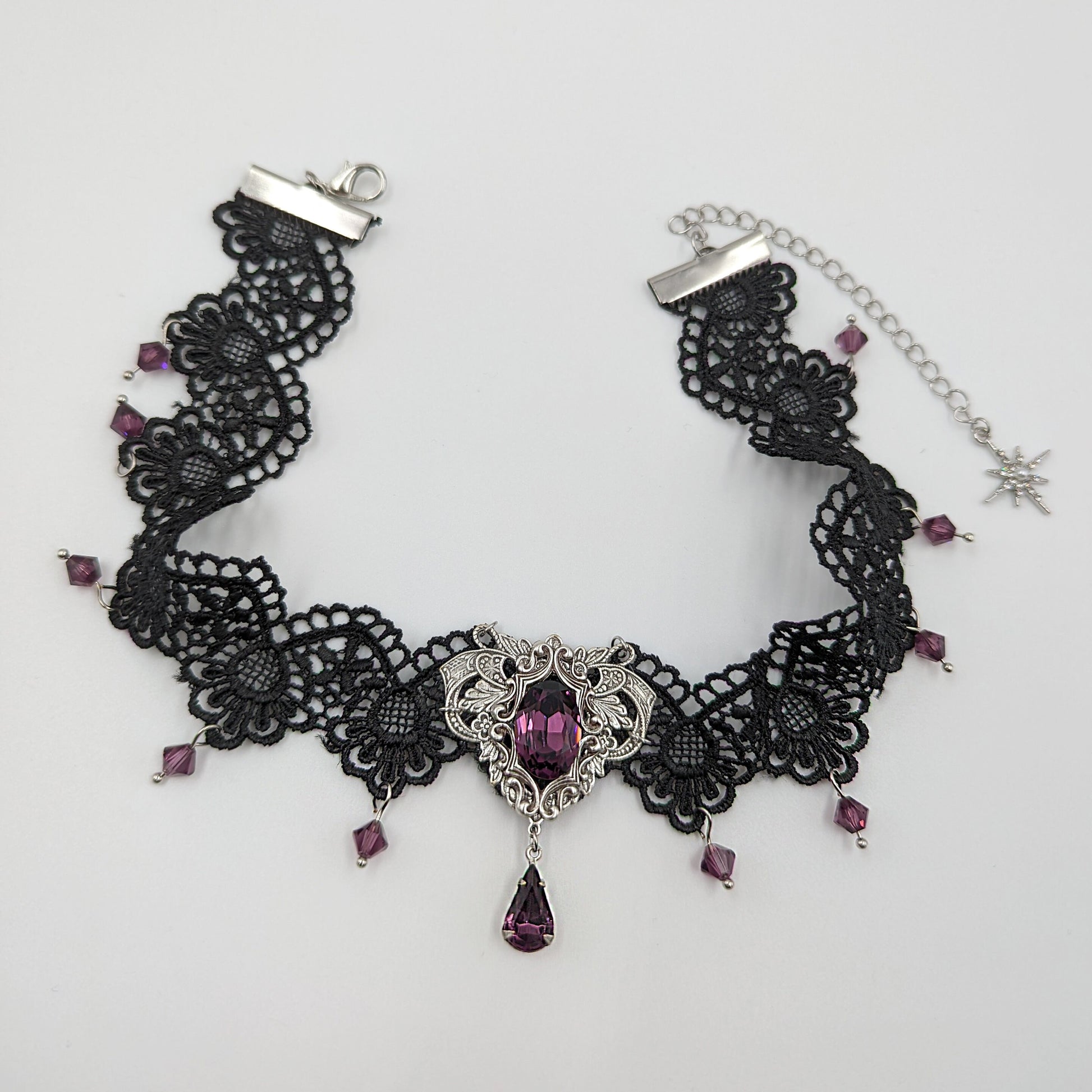 Vintage Amethyst Choker Necklace made with Swarovski Crystals, Gothic Jewelry, Dark Fantasy Necklace