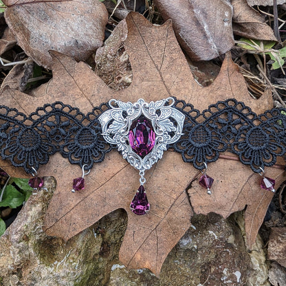 Vintage Amethyst Choker Necklace made with Swarovski Crystals, Gothic Jewelry, Dark Fantasy Necklace