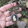 Vintage Cat Cameo Necklace and Earring Set, Cat Jewelry, Vintage Jewelry