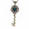 Bronze Elven Fantasy Key Necklace Jewelry made with Emerald Swarovski Crystals.   Mayfair Witches inspired magical jewelry.