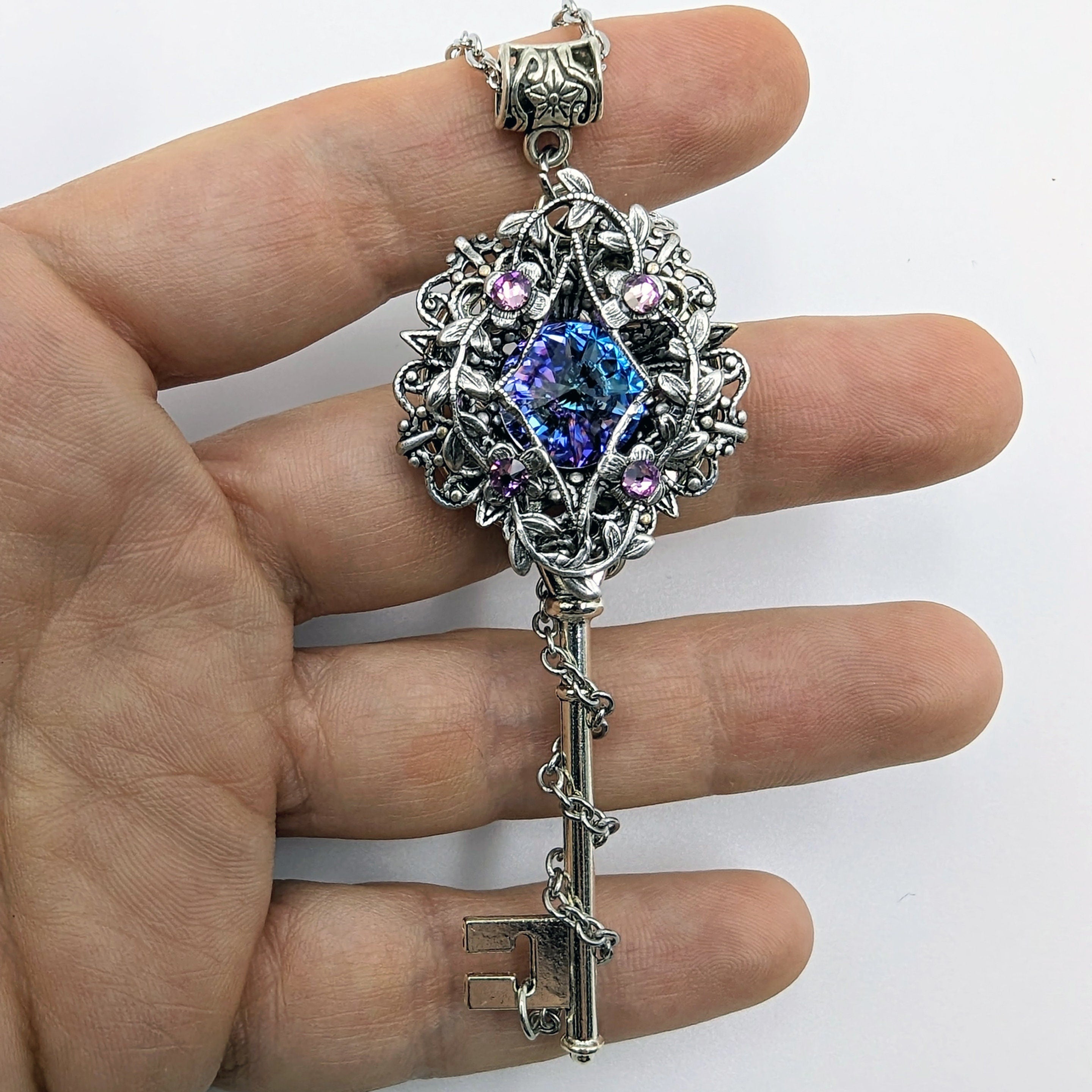 Vintage Elven Fantasy Key Necklace made with Swarovski crystals