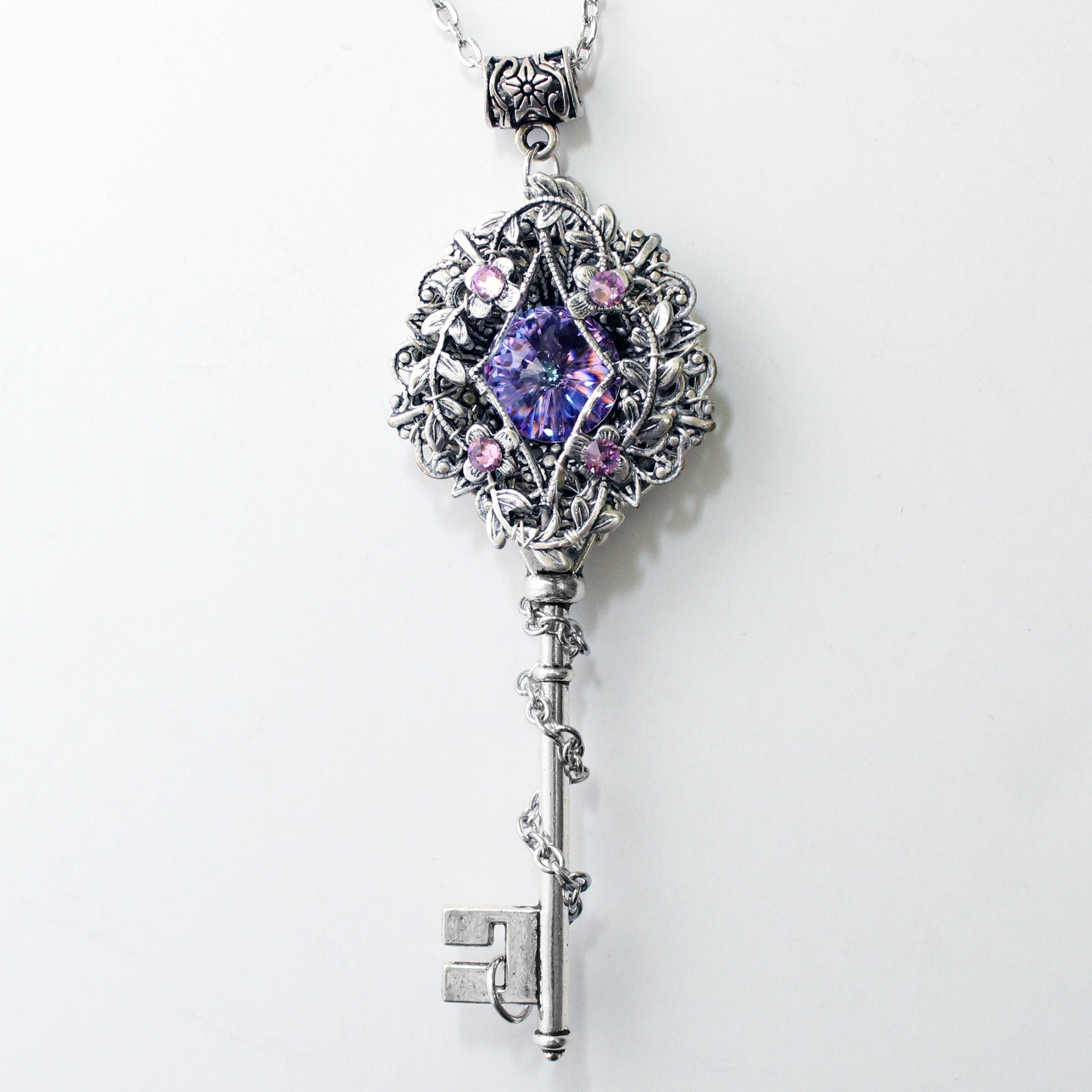 Vintage Elven Fantasy Key Necklace made with Swarovski crystals