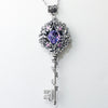 Fantasy floral sterling silver elven key necklace made with Swarovski crystals.  Elven jewelry.