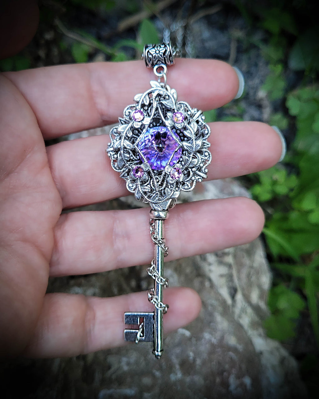 Vintage Elven Fantasy Key Necklace made with Swarovski crystals