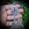 Fantasy floral sterling silver elven key necklace made with Swarovski crystals.  Elven jewelry. Fantasy Jewelry.  Magical Jewelry