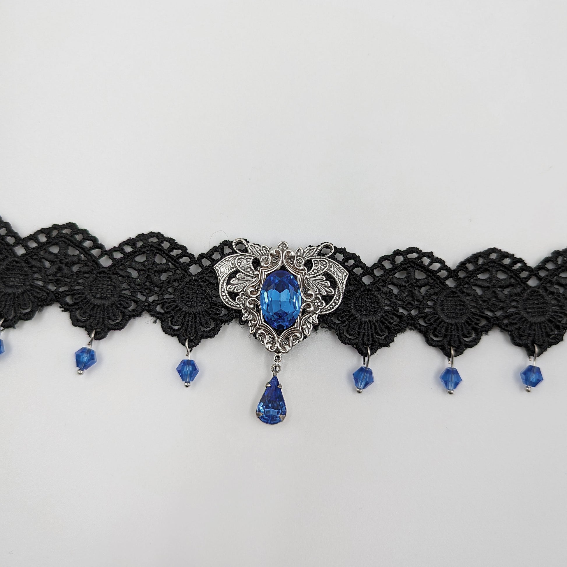 Vintage Sapphire Choker Necklace made with Swarovski Crystals, Gothic Jewelry, Victorian Jewelry