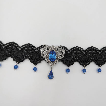 Vintage Sapphire Choker Necklace made with Swarovski Crystals, Gothic Jewelry, Victorian Jewelry