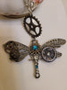 Steampunk Dragonfly necklace with blue Swarovski crystals, Steampunk jewlery